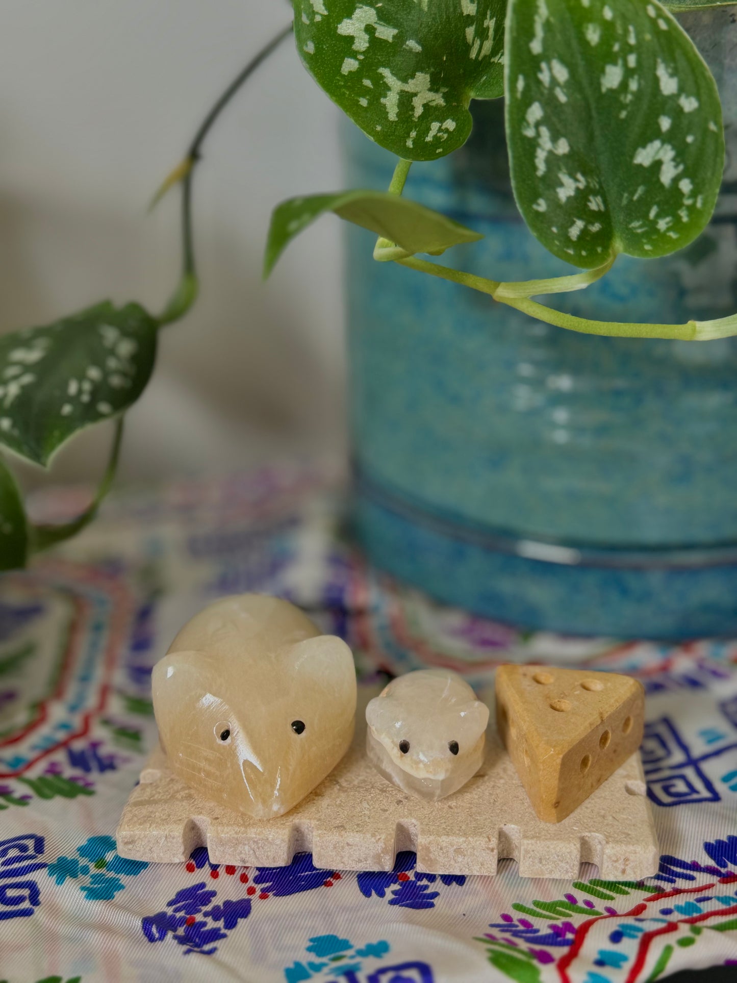 Mouse and Cheese Board Stone Carving