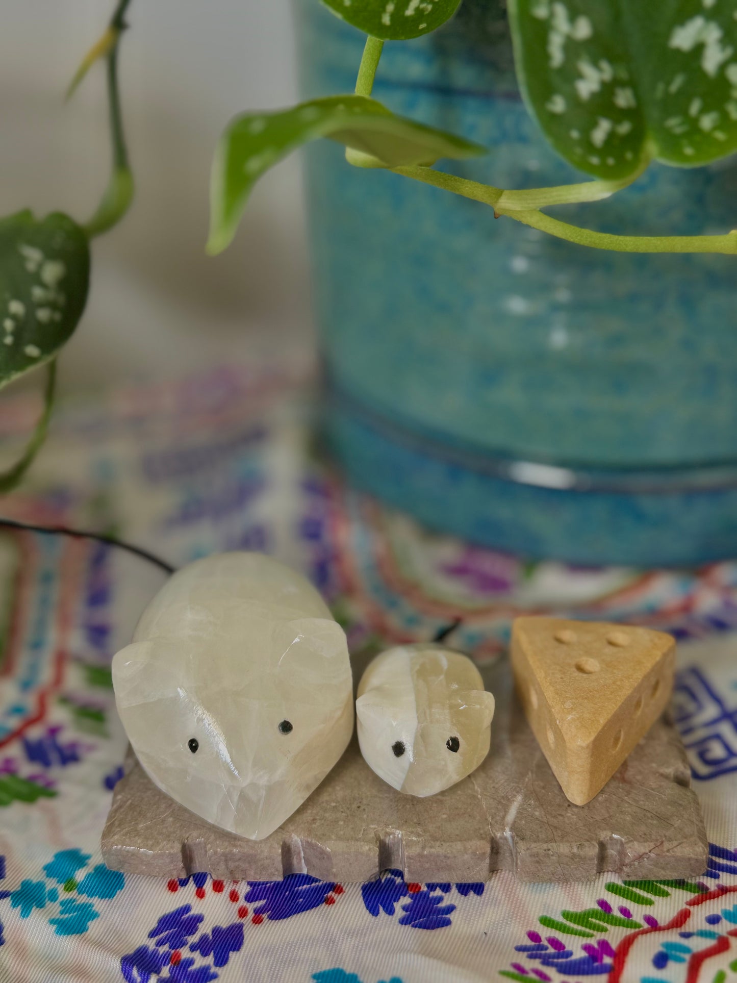 Mouse and Cheese Board Stone Carving