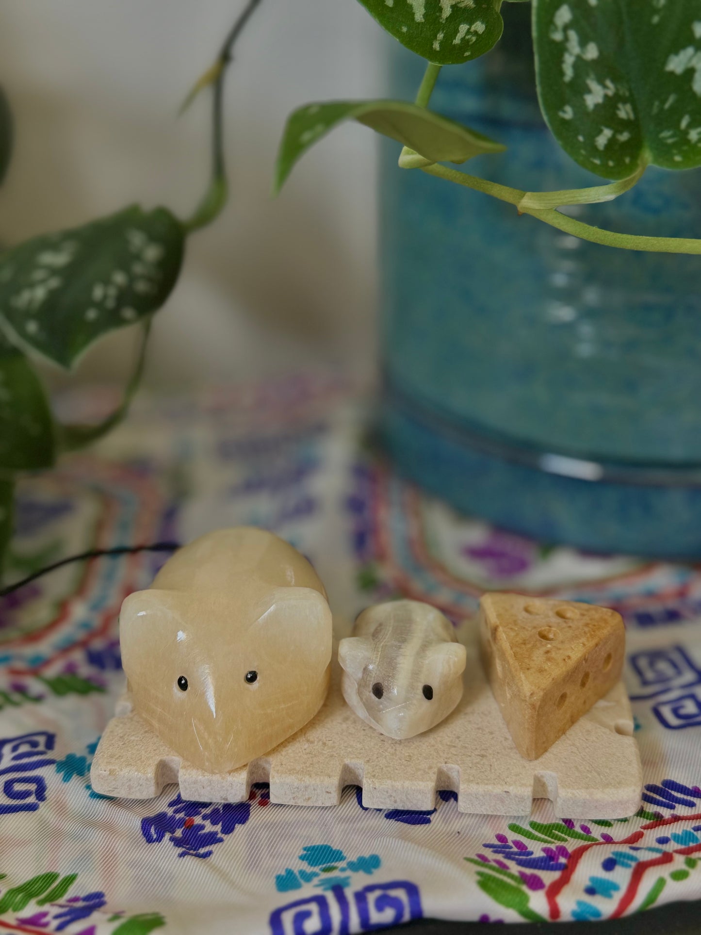 Mouse and Cheese Board Stone Carving