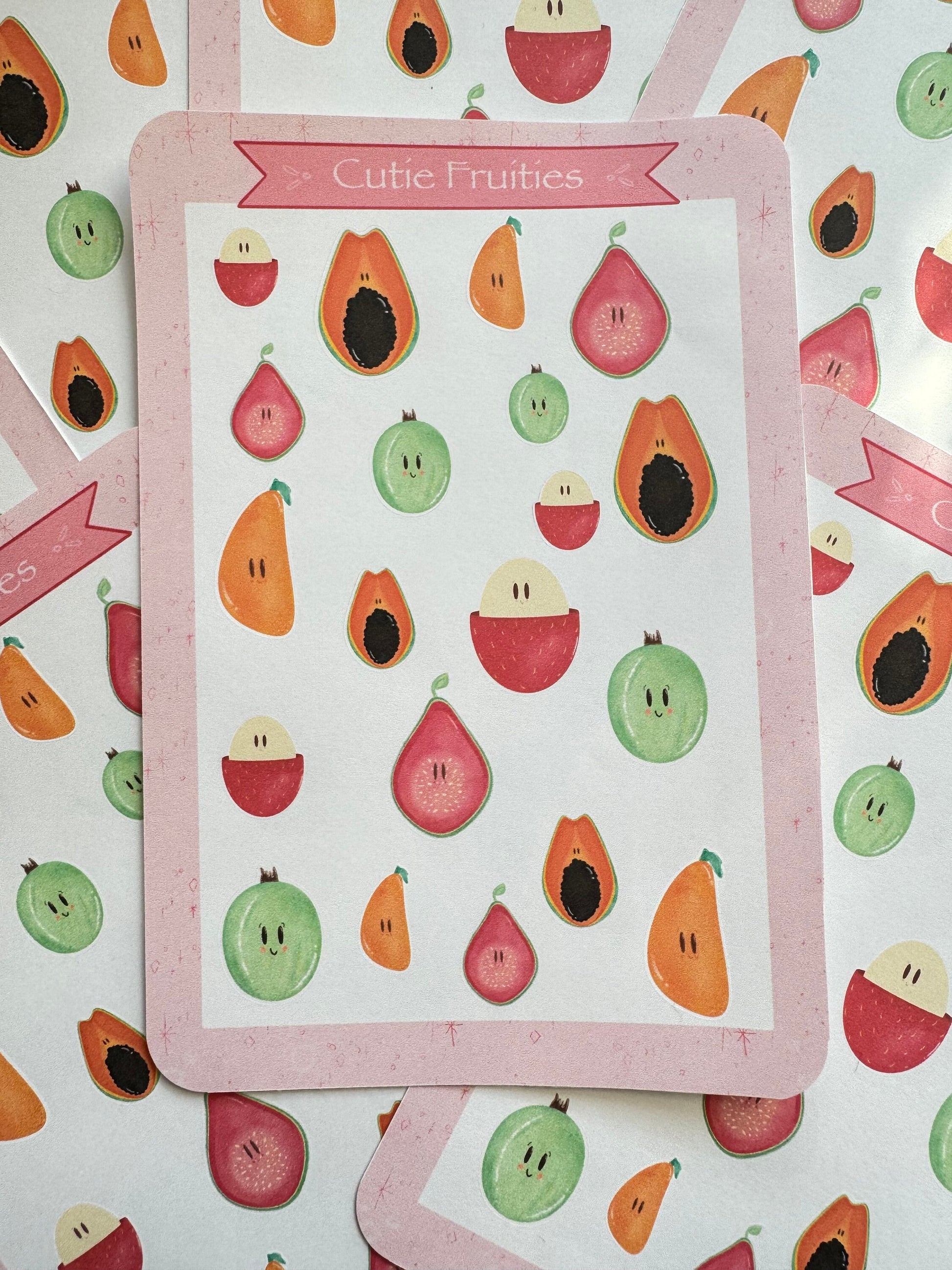 Fruit Sticker Sheet- Sticker Sheet, Paper Stickers, Cutie Fruitie Stickers