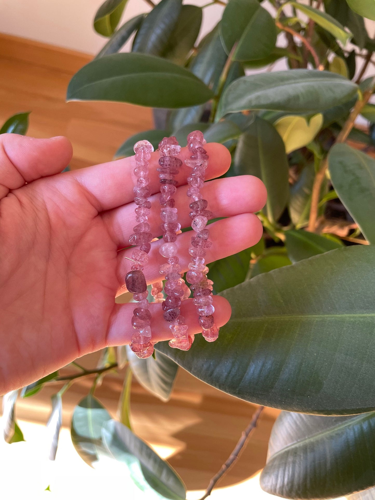 Strawberry Quartz Crystal Chip Bracelet