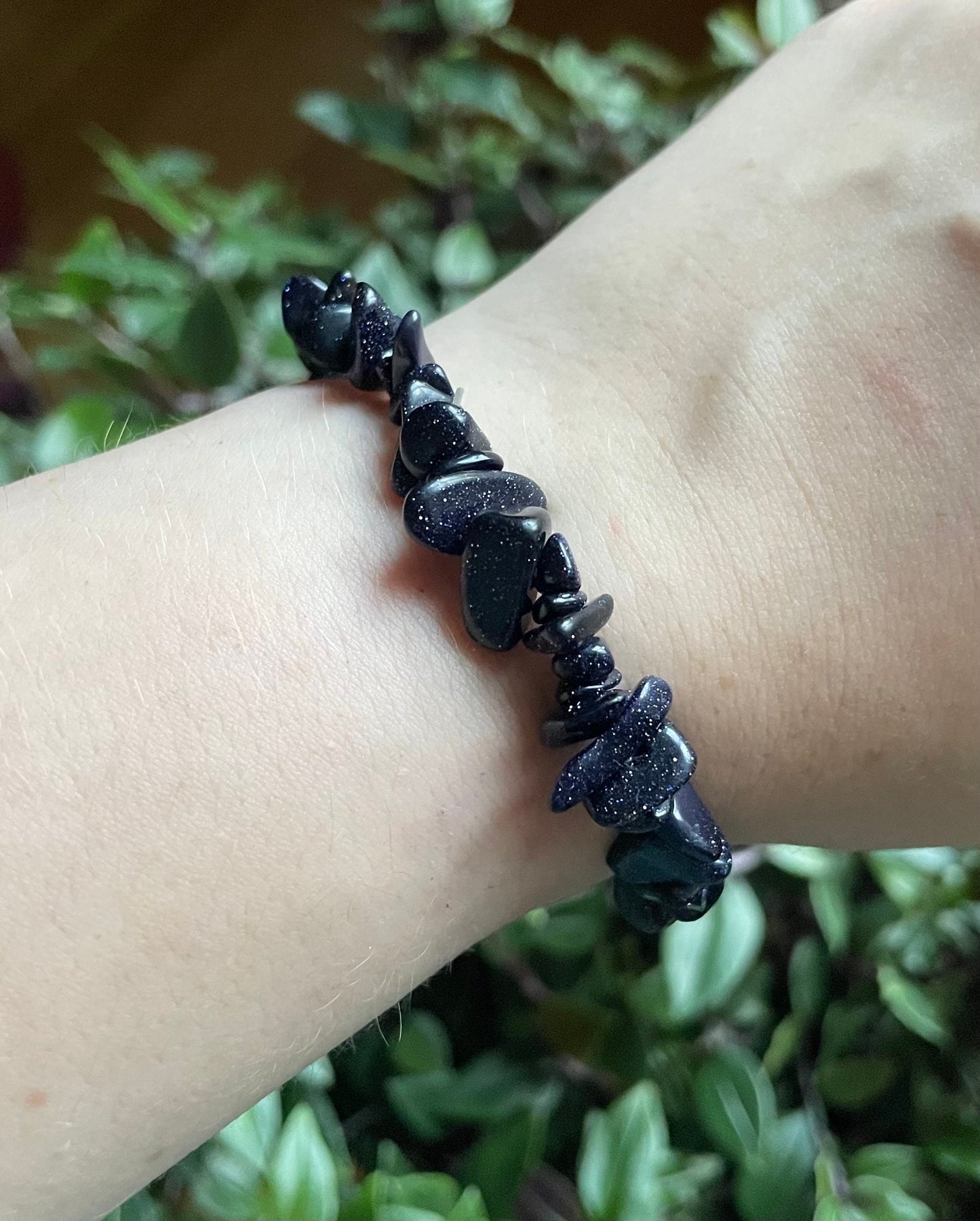 Blue Goldstone Crystal Chip Bracelet