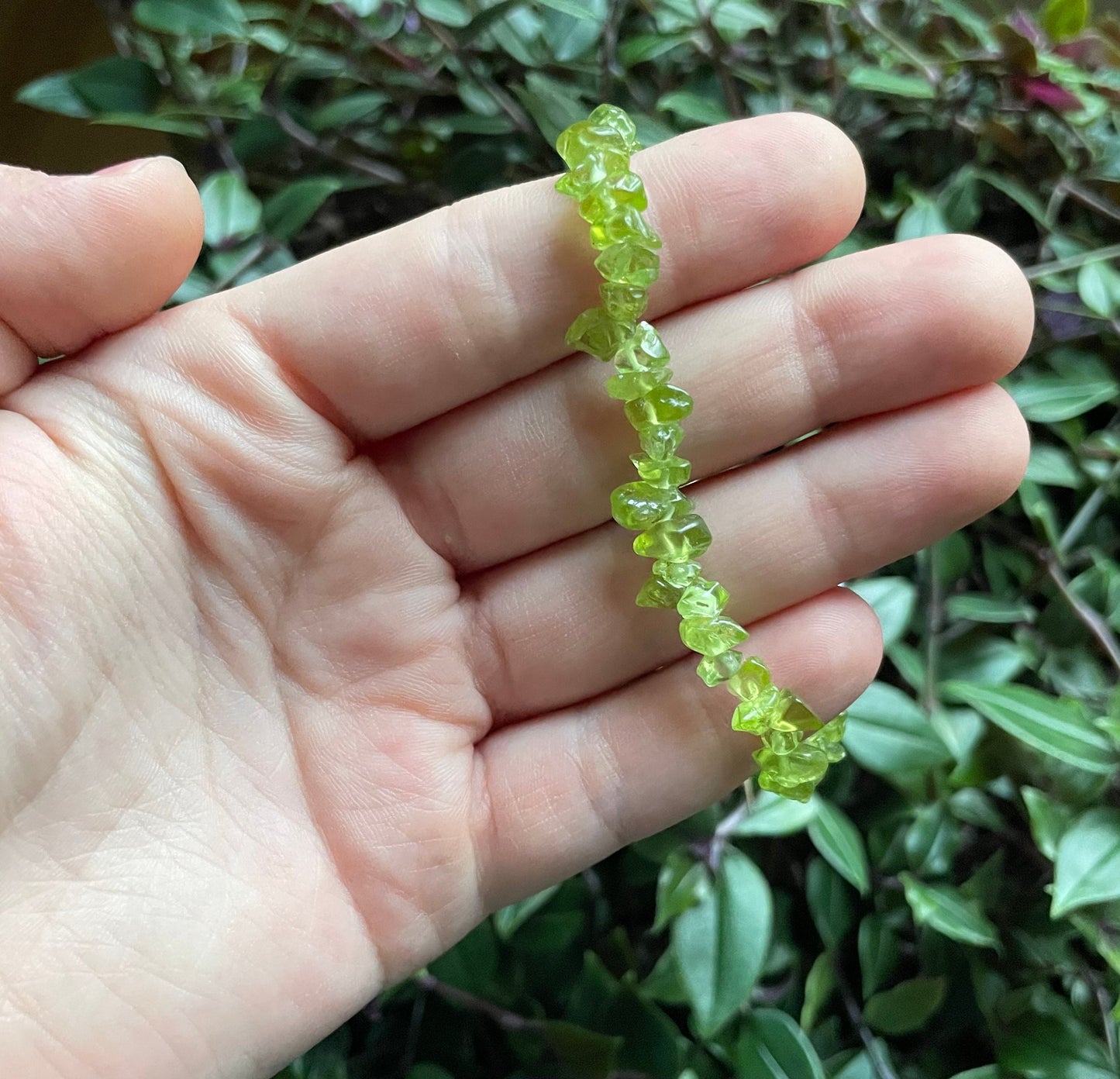 Green Peridot Crystal Chip Bracelet