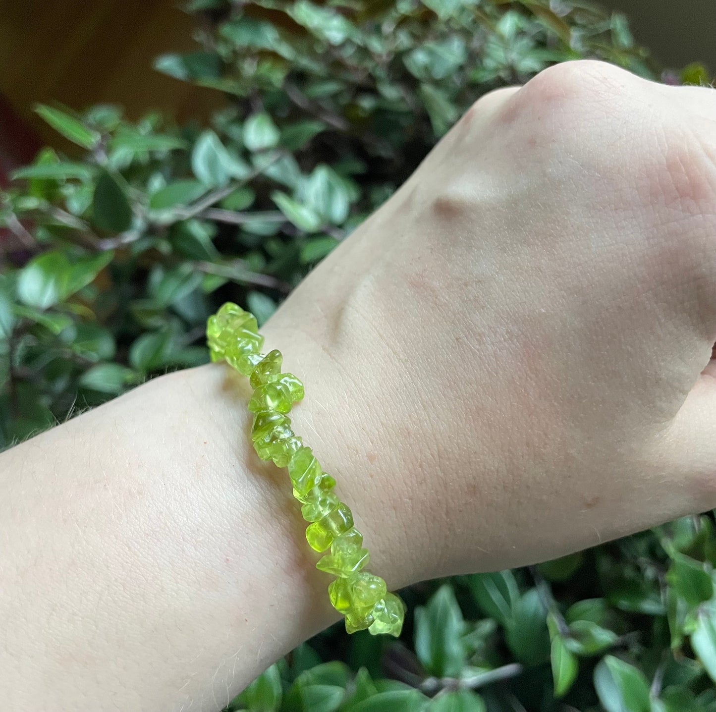 Green Peridot Crystal Chip Bracelet