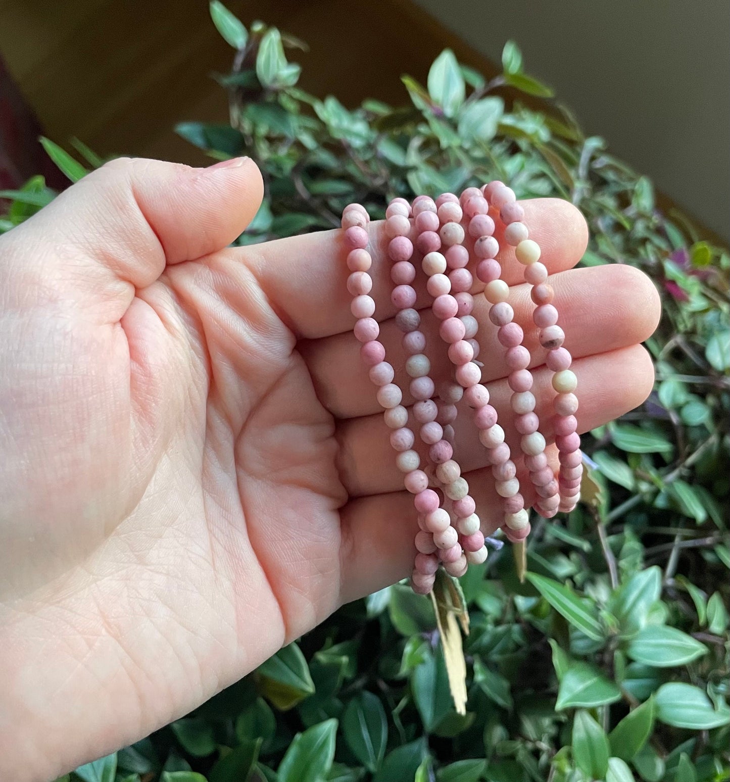 Round Pink Rhodonite Crystal Bracelet